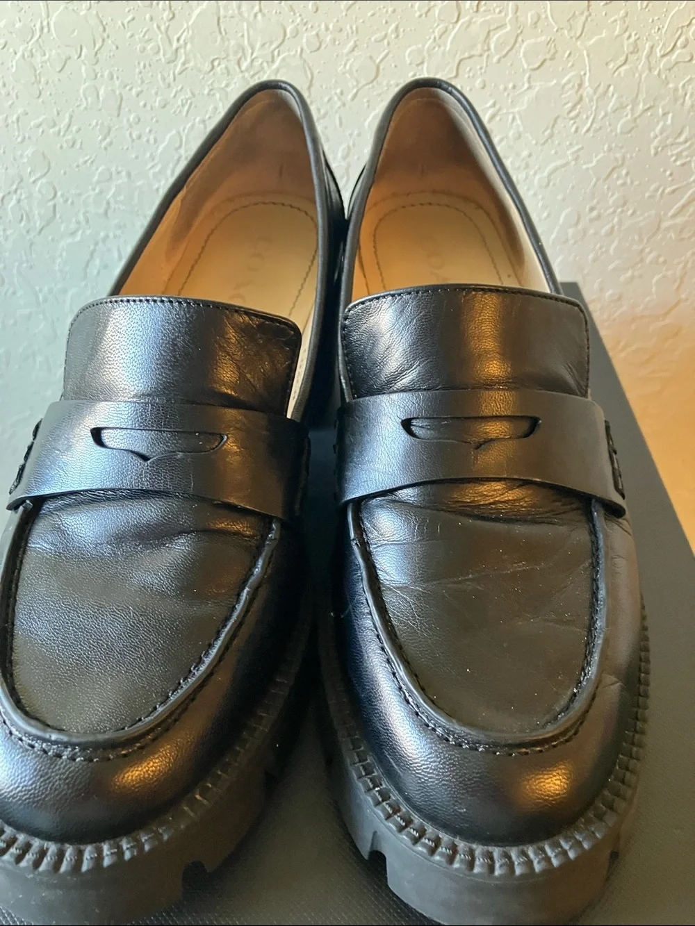 Coach: Black Cora (C5908) Leather Lug Sole Penny Loafers- 7